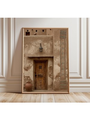 Ninastore Berberi Kapı Girişi Baskısı Fas Duvar Sanatı Çöl Kerpiç Mimari Posteri Rustik Toprak Tonları Dekor K