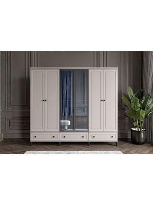 Doressa Zare Sand 6 Kapılı Camlı Gardırop