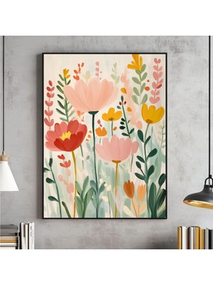 Ninastore Parlak Soyut Çiçek Botanik Duvar Sanatı Bahar Çiçekleri Baskılı Modern Pembe ve Yeşil Baskılar Renkl