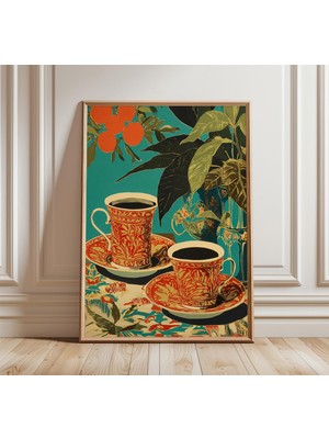 Ninastore Vintage Çay Fincanı Posteri Zarif Natürmort Sanat Baskısı Klasik Botanik Duvar Sanatı Geleneksel Ser