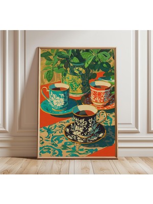 Ninastore Vintage Çay Fincanı Posteri Zarif Natürmort Sanat Baskısı Klasik Botanik Duvar Sanatı Geleneksel Ser