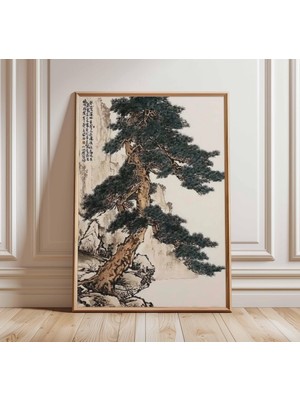 Ninastore Antik Çam Ağacı Duvar Sanatı Japon Doğa Posteri Baskısı Zen Botanik Dekorasyonu Oryantal Ağaç Tablos