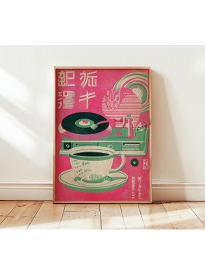 Ninastore Retro Japon Kahve Posteri, Vintage Pikap Sanat Baskısı, Pembe ve Yeşil Orta Çağ Duvar Dekoru, Retro