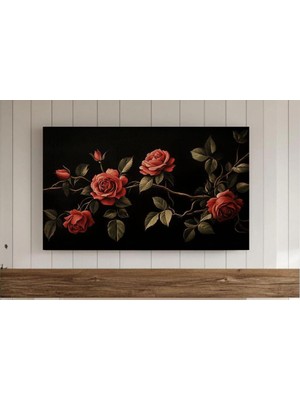 Ninastore Kırmızı Güller Sevgililer Günü Çerçevesi Tv Sanatı Vintage Çiçekli Yağlı Boya Tablo Botanik Çiçekler