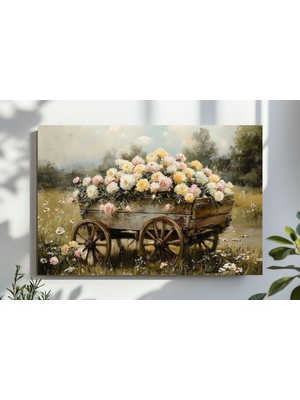 Ninastore Çiçek Arabası Duvar Sanatı Bahar Çiçek Baskısı Kırsal Manzara Tablosu Vintage Çiçekli Baskı Çiftlik