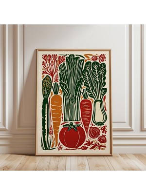 Ninastore Bahçe Sebzeleri Posteri Çok Renkli Dokulu Illüstrasyon Sanatı