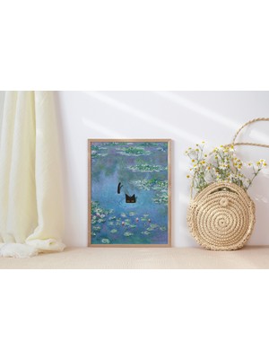 Ninastore Monet Nilüfer Kedi Baskısı Claude Monet Kedi Posteri Kedi Sanatı Çiçek Baskısı Duvar Sanatı Dekorasy