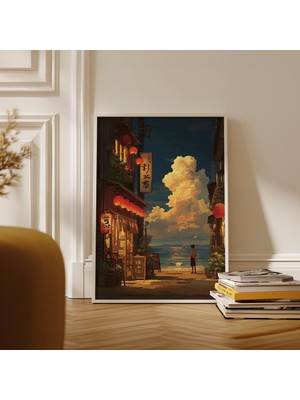 Ninastore Sahil Gece Sokağı Posteri Japon Esintili Kıyı Baskısı
