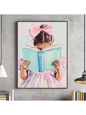 Ninastore Küçük Esmer Kız Okuma Resmi Pastel Kitap Köşesi Duvar Sanatı Pembe Kız Odası Dijital Indirme Şık Oyu