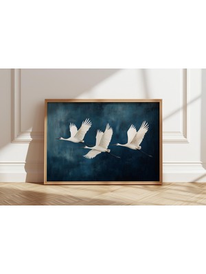 Ninastore Turnalar Vintage Koyu Mavi Dekor, Hüzünlü Tablo, Japon Duvar Sanatı, Minimalist Dekor, Japandi Poste