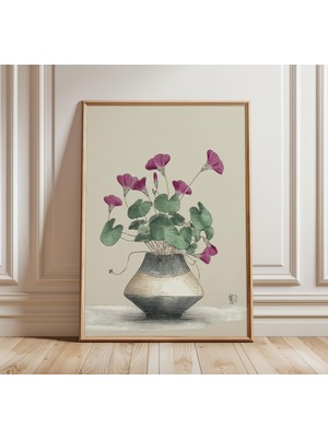 Ninastore Oxalis Botanik Sanat Baskısı Vintage Çiçek Posteri Mor Yonca Illüstrasyonu Japon Tarzı Natürmort Zar