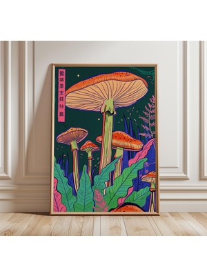 Ninastore Japon Mantarı Posteri, Psikedelik Botanik Baskı, Canlı Mantarlar Duvar Sanatı, Fantastik Doğa Illüst