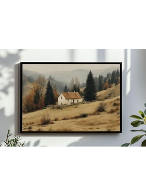 Ninastore Rustik Sonbahar Kırsal Manzarası Duvar Sanatı Sonbahar Yağlı Boya Tablosu Kır Evi Manzarası Baskısı