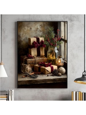 Ninastore Vintage Noel Natürmort Sanat Baskısı Rustik Tatil Dekorasyonu (Dijital Indirme)