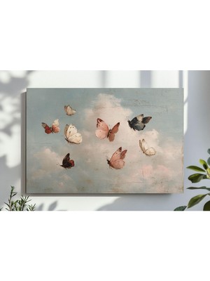 Ninastore Neşeli Kelebek Duvar Sanatı Bulut Baskılı Vintage Çocuk Odası Tablosu Kır Evi Tarzı Kız Çocuk Odası