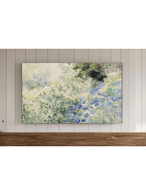 Ninastore Mavi Yabani Çiçekler Çerçeveli Tv Duvar Sanatı Ilkbahar Vintage Suluboya Tablo Samsung Resim Botanik