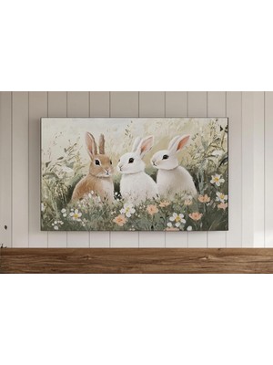 Ninastore Paskalya Tavşanları Tablosu Çerçeveli Tv Duvar Sanatı Bahar Samsung Ekran Koruyucu Çiftlik Evi Sanat