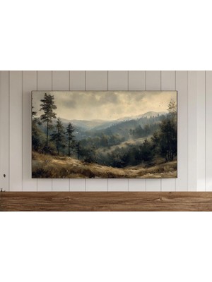 Ninastore Hüzünlü Bahar Çerçeveli Tv Duvar Sanatı, Vintage Kırsal Manzara Yağlı Boya Tablo, Koyu Rustik Çiftli