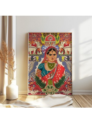 Ninastore Hint Çiçek Desenli Geleneksel Hint Posteri Hintli Kadın Çiçek Desenli Vintage Sanat Duvar Sanatı Dek