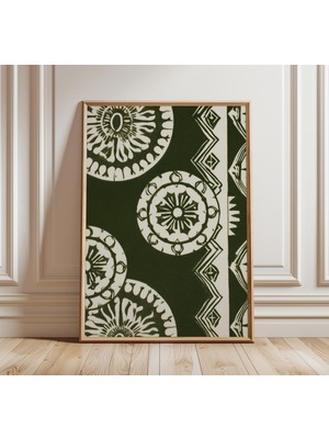 Ninastore Yeşil Halk Desenli Duvar Sanatı, Kabile Tekstil Posteri, Geometrik Mandala Baskısı, Bohem ve Modern