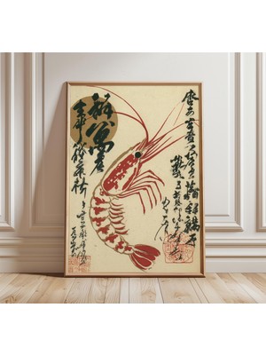 Ninastore Japon Karides Baskılı Retro Mutfak Duvar Sanatı Vintage Asya Posteri Orta Çağ Deniz Ürünleri Dekoras