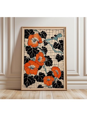 Ninastore Japon Portakal Çiçeği Posteri Minimalist Çiçekli Duvar Sanatı Modern Ahşap Baskı Asya Botanik Illüst