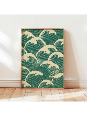 Ninastore Yeşil Japon Bulut Posteri Hokusai Ahşap Baskı Dalga Baskısı Vintage Botanik Duvar Sanatı Baskısı Vin