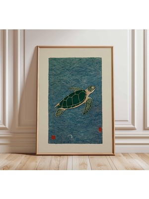 Ninastore Deniz Kaplumbağası Sanat Baskısı Japon Tarzı Okyanus Posteri Minimalist Deniz Duvar Sanatı Kıyı Doğa