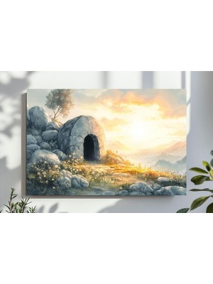 Ninastore "o Dirildi" Duvar Sanatı, Boş Mezar Tablosu, Incil Ayeti, Yazdırılabilir Suluboya Isa Dijital Dosya,