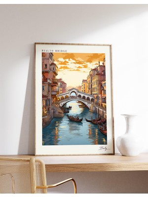 Ninastore Rialto Köprüsü Seyahat Posteri | Italya Seyahat Dekorasyonu | Italya Posteri | Rialto Köprüsü Baskıs