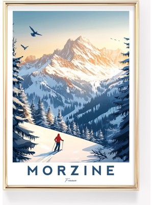 Ninastore Morzine Kayak Baskısı | Fransız Alpleri Posteri | Morzine Duvar Sanatı | Kayak Merkezi Sanatı | Kış