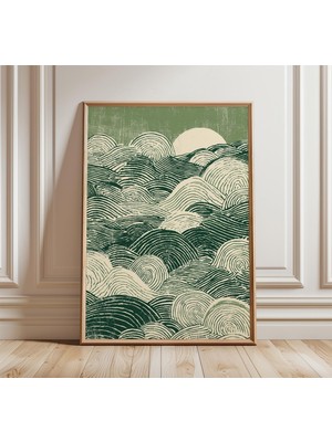 Ninastore Japon Yeşil Dalgaları Posteri, Modern Hokusai Esintili Duvar Sanatı, Minimalist Soyut Okyanus Baskıs
