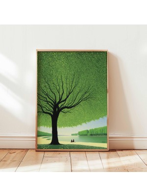 Ninastore Dev Yeşil Ağaç Posteri, Huzurlu Doğa Duvar Sanatı Baskısı, Sakin Manzara Illüstrasyonu, Yatak Odası