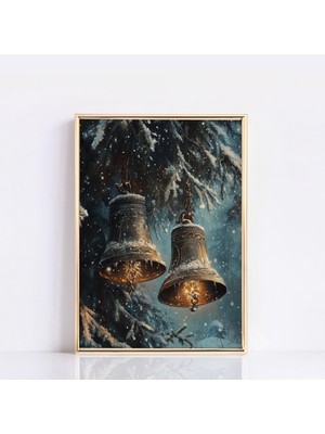 Ninastore Vintage Noel Çanları Noel Baskısı Noel Pirinç Çanlar Tatil Dekorasyonu Noel Duvar Sanatı Kış Baskısı