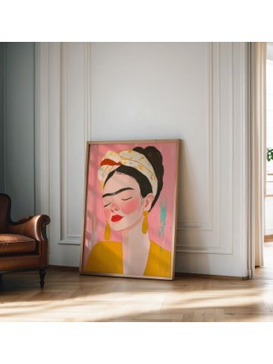 Ninastore Frida Kahlo Otoportre Baskısı, Vintage Frida Kahlo Sergi Baskısı, Frida Kahlo Posteri, Pembe Baskı,