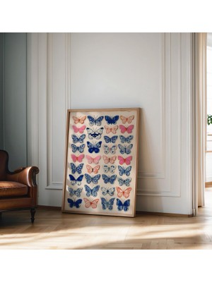 Ninastore Kelebek Duvar Sanatı Baskısı Mavi Çin Tarzı Pop Art Posteri Kelebek Retro Baskı Modern Sanat Baskısı
