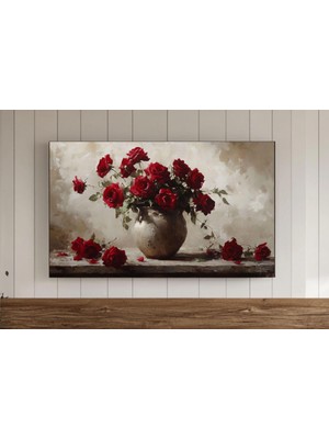 Ninastore Kırmızı Güller Sevgililer Günü Samsung Çerçeve Tv Duvar Sanatı Vintage Botanik Çiçekler Yağlı Boya E