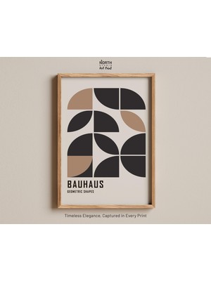 Ninastore Bauhaus Geometrik Şekiller Baskısı Soyut Minimalist Bauhaus Sanatı Nötr Modern Kompozisyon Siyah Bej