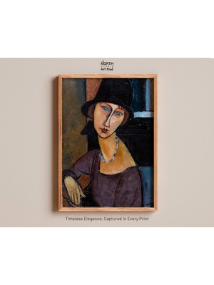 Ninastore Amedeo Modigliani Şapkalı ve Kolyeli Kadın Posteri Duvar Dekoru Duvar Sanatı Italyan Ressam