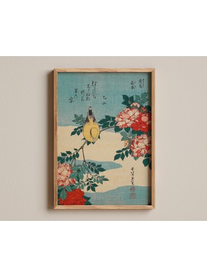 Ninastore Sinekkuşu ve Güller Baskısı Japon Kuş Sanatı Hokusai Çiçek Posteri Ukiyo-E Doğa Dekoru Vintage Botan