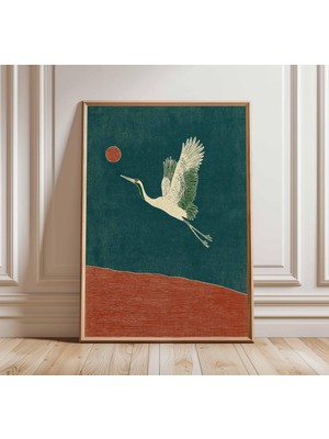 Ninastore Turna Kuşu Posteri Japon Minimalist Duvar Sanatı Baskısı Modern Zen Doğa Sanatı Zarif Uçan Kuş Dekor