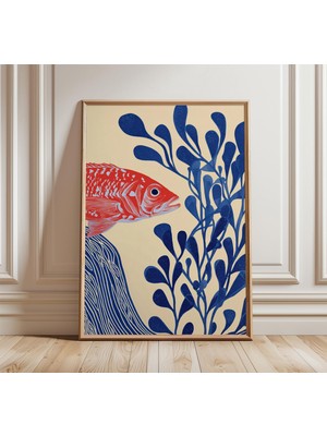Ninastore Balık Mercan Baskılı Retro Sahil Duvar Sanatı Vintage Okyanus Posteri Orta Çağ Asya Dekorasyonu Mavi