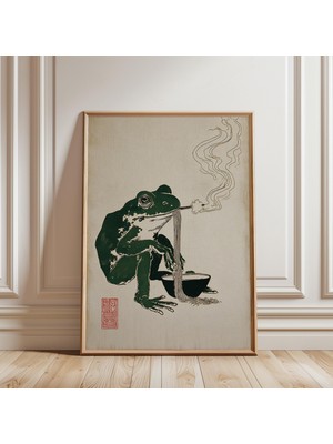 Ninastore Kurbağanın Ramen Yediği Baskı, Japon Ahşap Baskı Tarzı Illüstrasyon