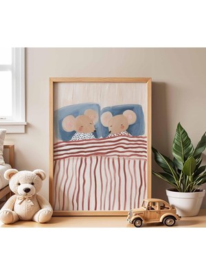 Ninastore Neşeli Fare Temalı Çocuk Odası Posteri, Sevimli Hayvan Baskılı Çocuk Yatak Odası Dekorasyonu, Bebek