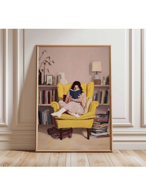 Ninastore Okuma Köşesi Duvar Sanatı | Rahat Kütüphane Posteri | Vintage Tarzı Kitap Sever Baskısı | Kitap Okuy