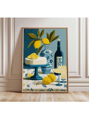 Ninastore Limon Natürmort Posteri, Vintage Mutfak Duvar Sanatı Baskısı, Retro Yemek Illüstrasyonu, Akdeniz Ev