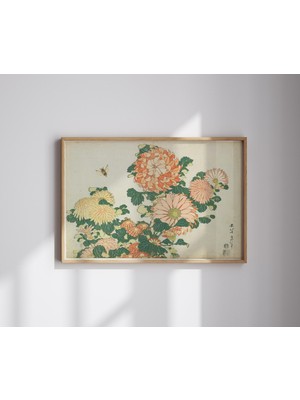 Ninastore Eski Japon Baskısı Krizantemler ve Atböcekleri Posteri Çiçekli Ev Dekorasyonu Japon Sanatı Oturma Od