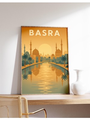 Ninastore Basra Gün Batımı Posteri Irak Duvar Sanatı Basra Şehri Baskısı Orta Doğu Dekorasyonu Dicle Nehri Ill