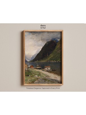 Ninastore Georg Anton Rasmussen Tarafından Yapılmış Fiyort Manzarası, Dağlar, Su, Doğa, Norveç, Köy, Tekneler.
