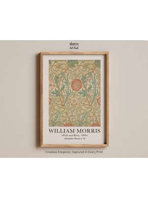 Ninastore Pembe ve Gül Desenli William Morris Çiçek Desenli Botanik Vintage Duvar Sanatı, El Sanatları Dekorat